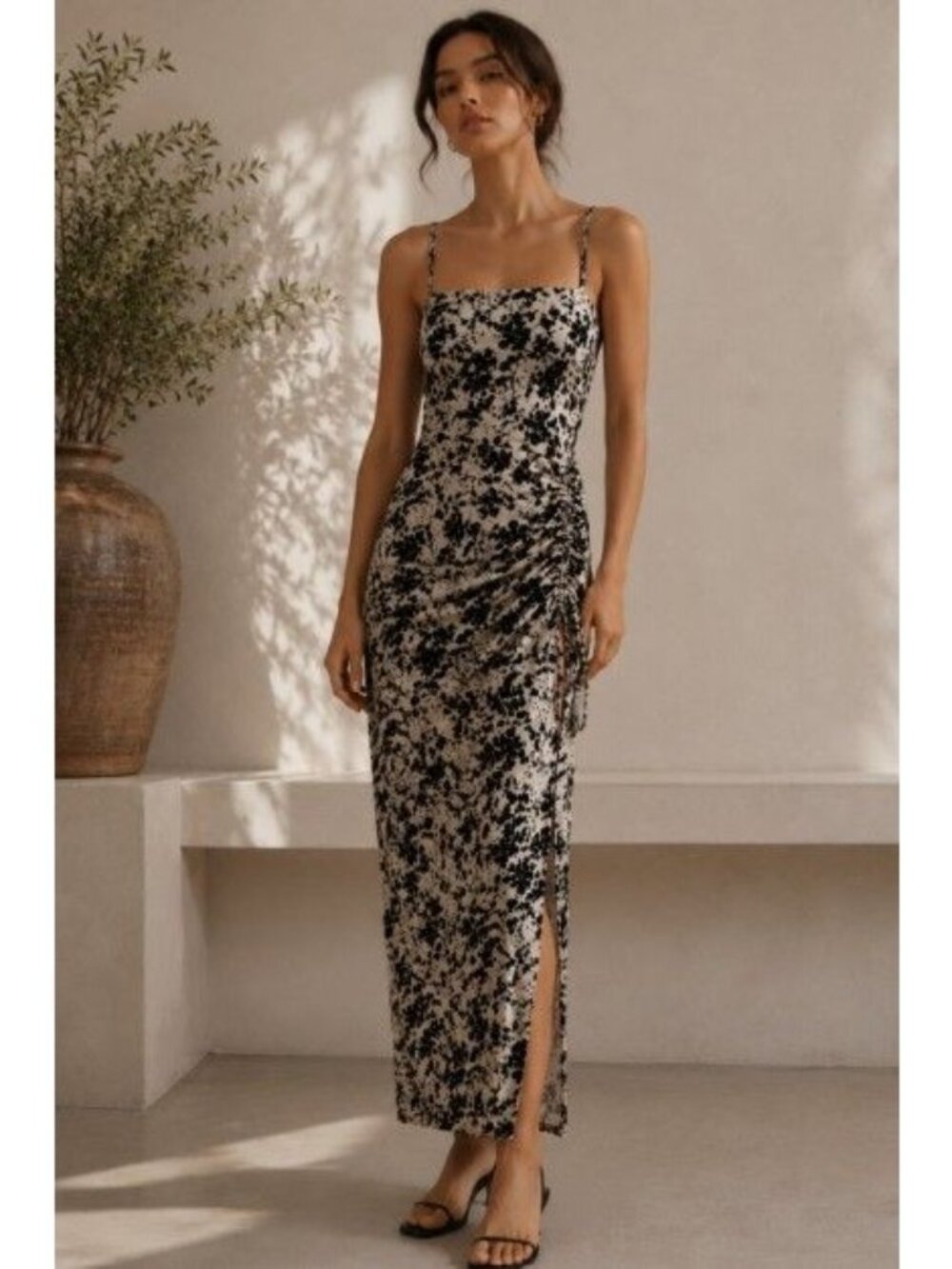 Revamped Floral Ruched Maxi Dress Y2K Night Out Whimsigoth Dark Romantic